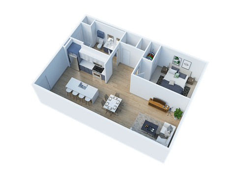 Floor plan for 1 bed, 1 bath, 782 sqft